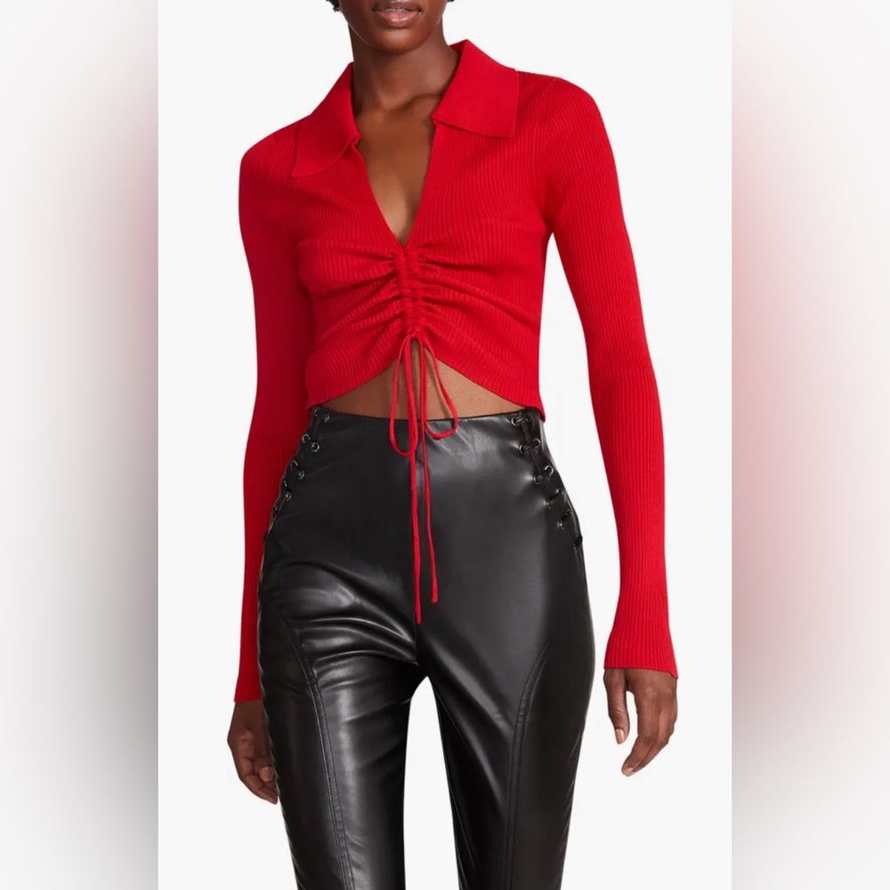 Steve Madden Maggie Cinch Waist Long Sleeve Top / Size: Small / Color: Red